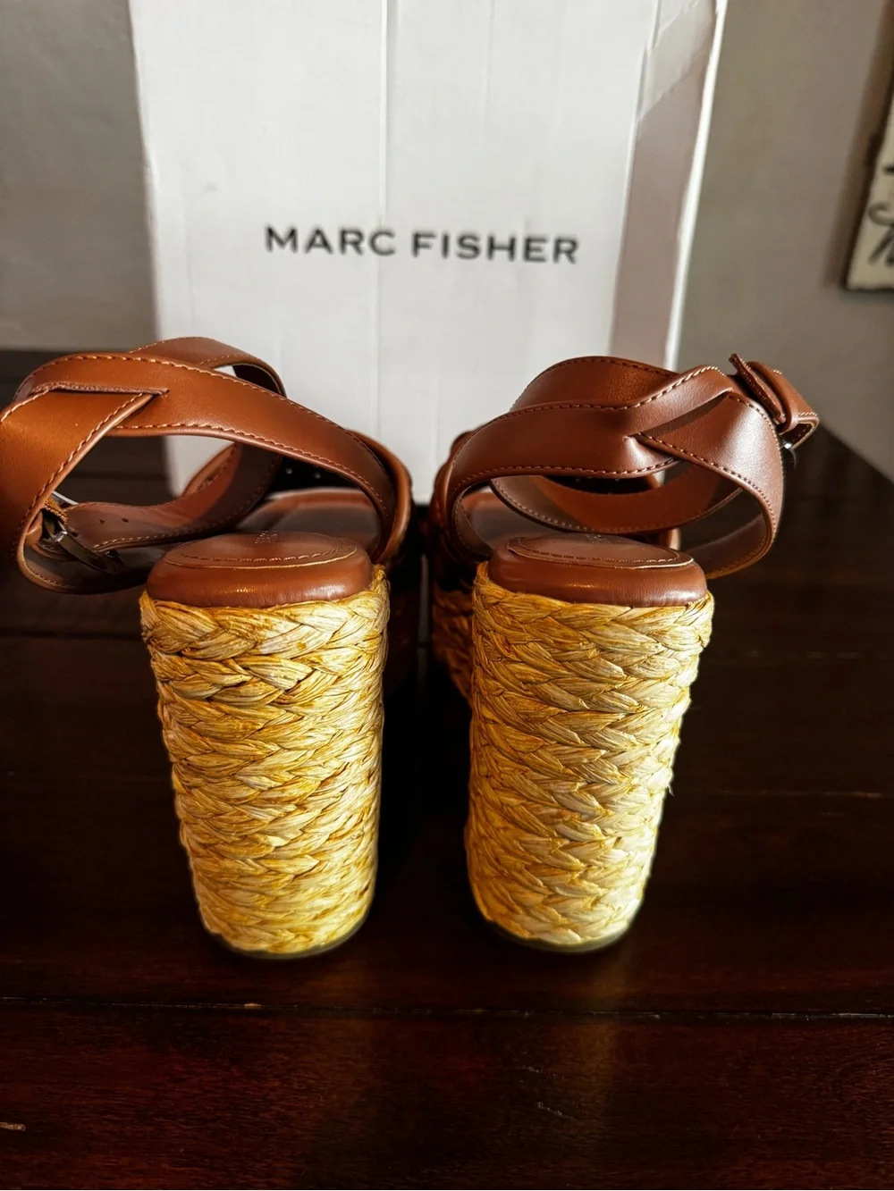 Marc Fisher Brown Woven Platform Espadrille Wedges